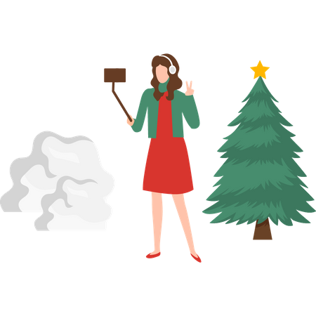 Girl taking selfie during Christmas  Illustration