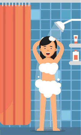 Girl taking shower  Illustration