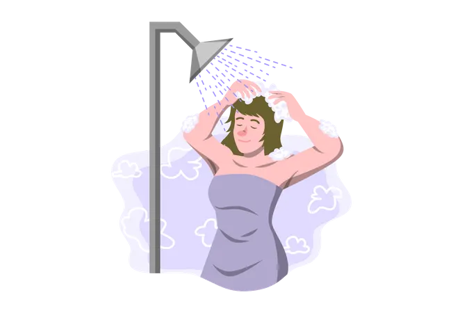 Girl taking shower Illustration
