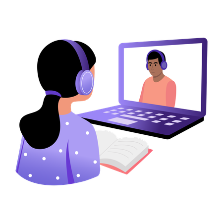 Girl taking to online mentor  Illustration