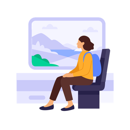 Girl Taking Train For Travel  Illustration