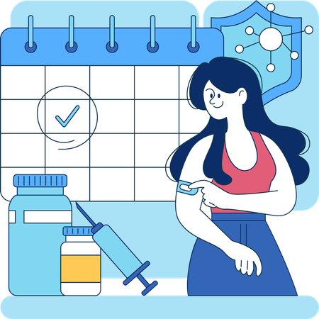 Girl taking vaccine on hand  Illustration