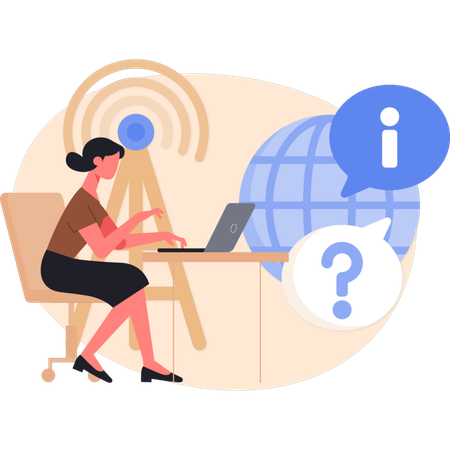 Girl taking with customer on laptop  Illustration
