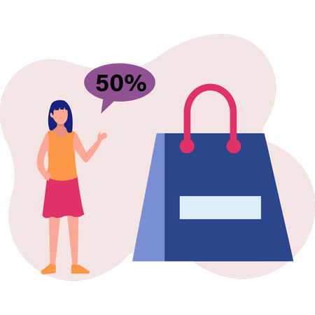 Girl talking about 50 percentage sale offer  Illustration