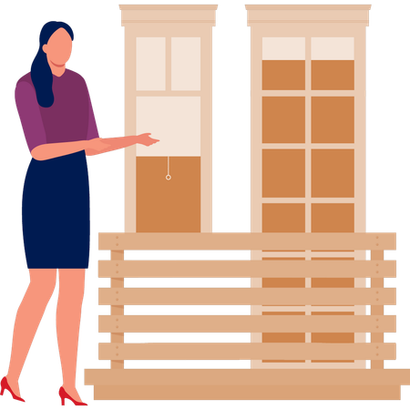 Girl talking about 8 pane window  Illustration