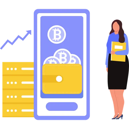 Girl Talking About Bitcoin On Mobile Illustration