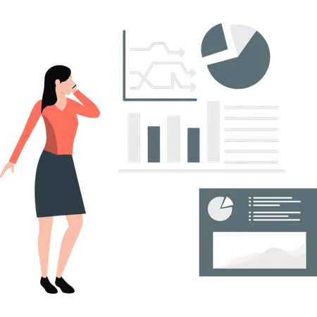 Girl talking about business graph on mobile  Illustration