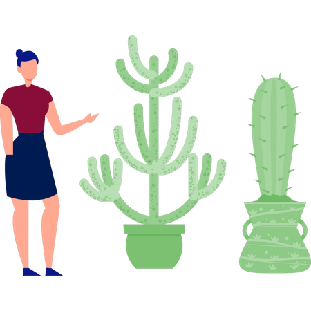 Girl talking about cactus saguaro  Illustration