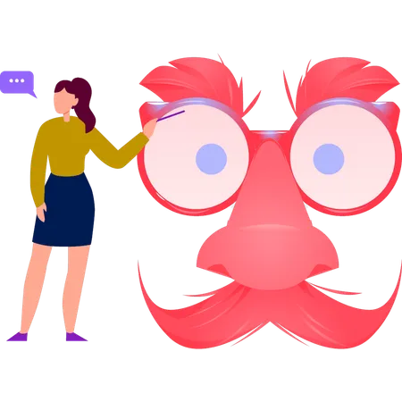 Girl talking about cartoon mask  Illustration