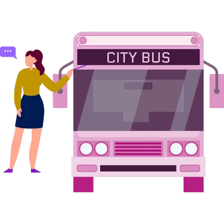 Girl talking about city bus  Illustration