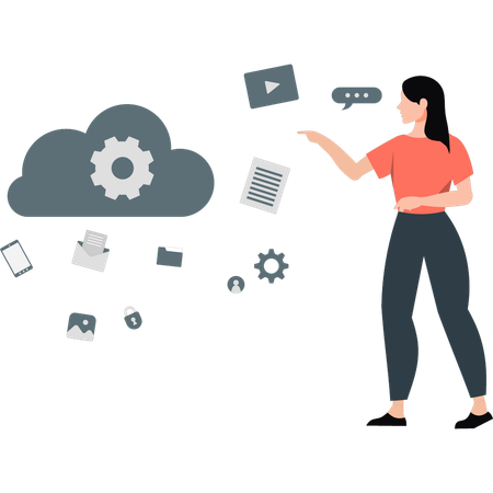 Girl talking about cloud setting  Illustration