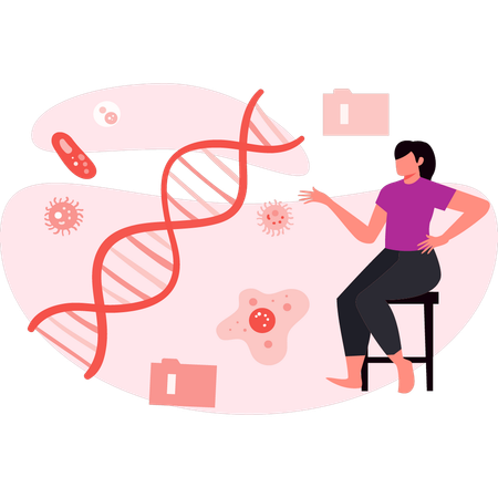 DNA 구조에 대해 이야기하는 소녀  일러스트레이션