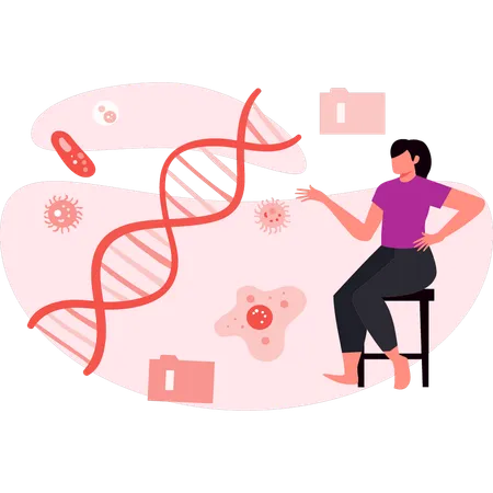 DNA 구조에 대해 이야기하는 소녀  일러스트레이션