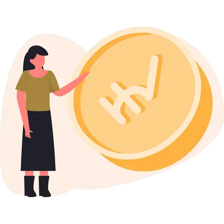 Girl talking about euro coin  Illustration