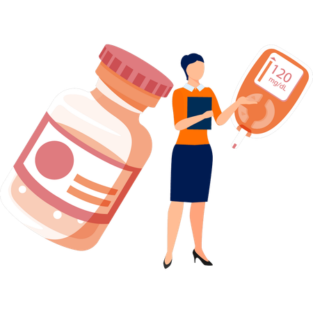 Girl talking about glucometer and insulin jar  Illustration