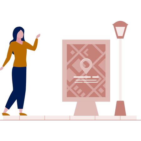 Girl talking about location board  Illustration