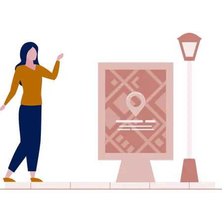 Girl talking about location board  Illustration