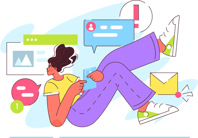 Girl talking about message alert  Illustration