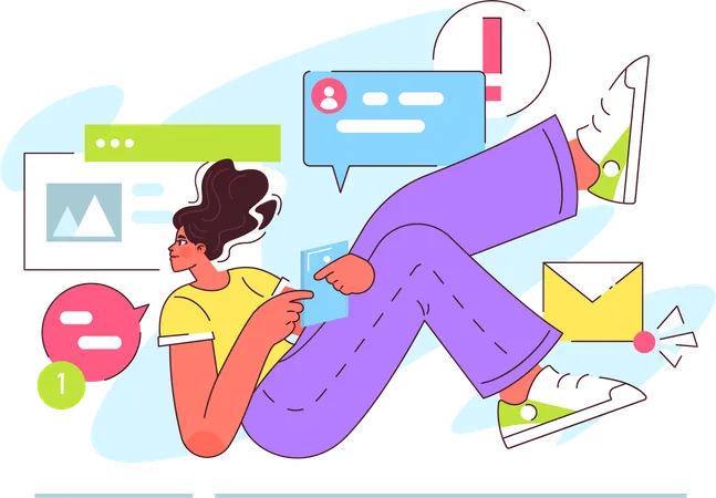 Girl talking about message alert  Illustration