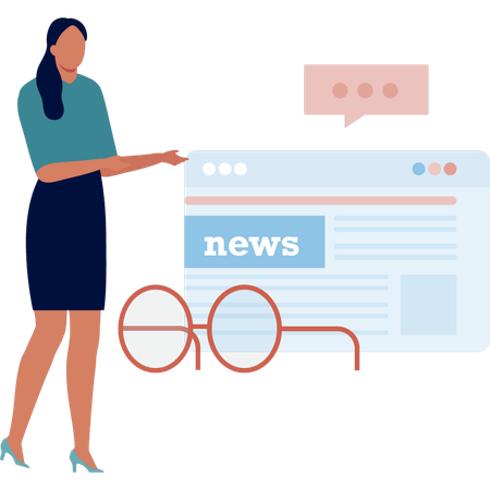 Girl talking about news website  Illustration