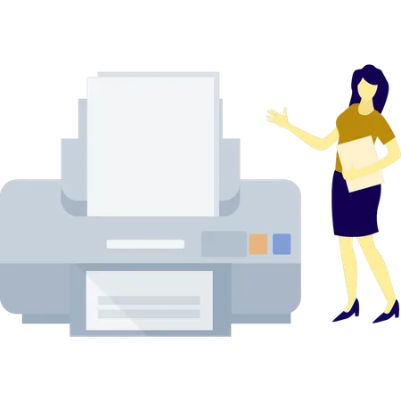 Girl talking about printer machine  Illustration