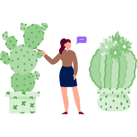 Girl talking about Rebutia  plant  Illustration