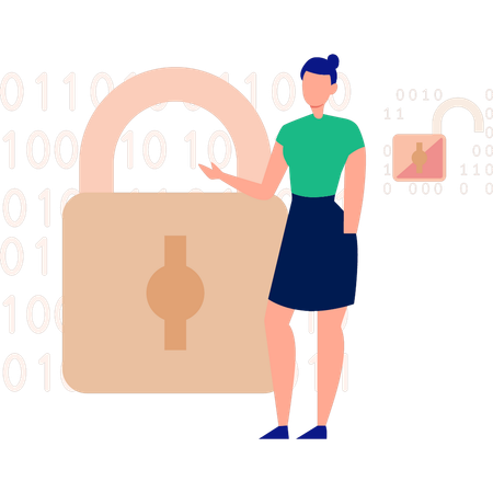 Girl talking about security lock  Illustration