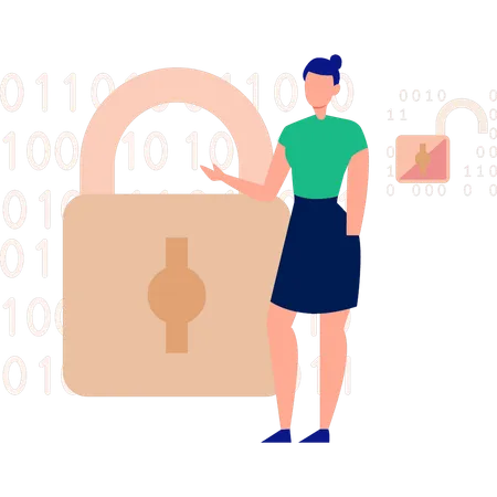 Girl talking about security lock  Illustration