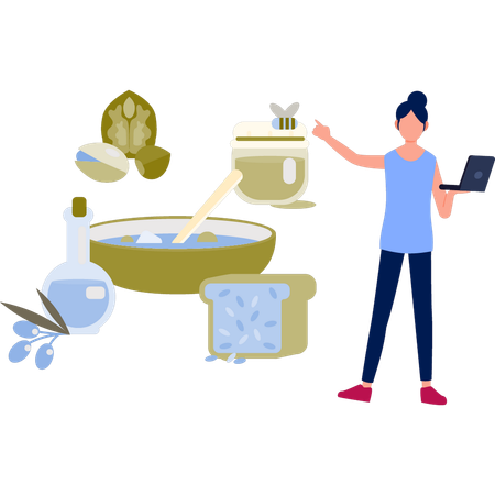 Girl talking about the healthy meal recipe  Illustration