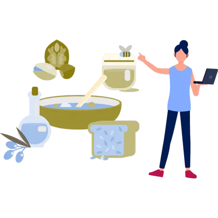 Girl talking about the healthy meal recipe  Illustration