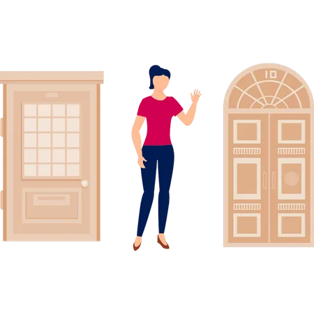 Girl talking at door way  Illustration