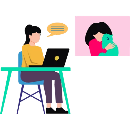 The Girl Is Talking On The Laptop Illustration