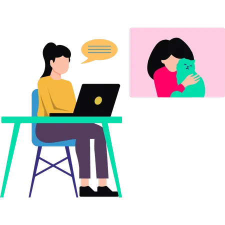 Girl talking on laptop  Illustration