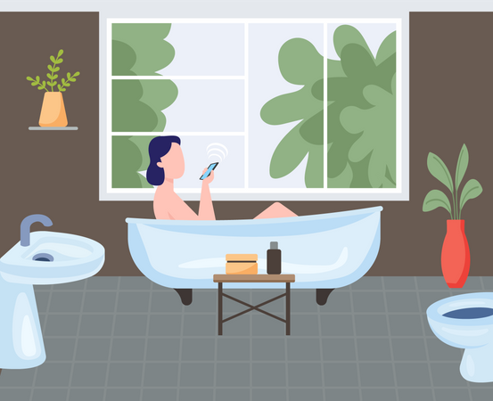 Girl talking on mobile during bath  Illustration