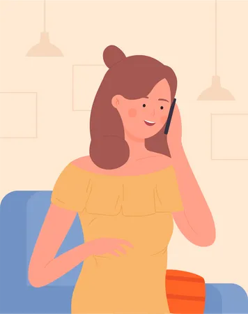 Girl Talking on Mobile  Illustration