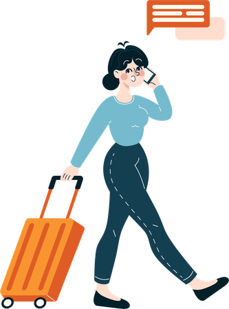 Girl talking on mobile while going for business trip  Illustration