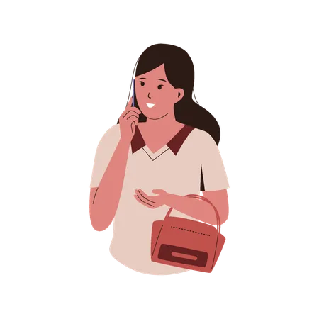 Woman Talk Use Phone Character People Vector Flat Illustration Illustration