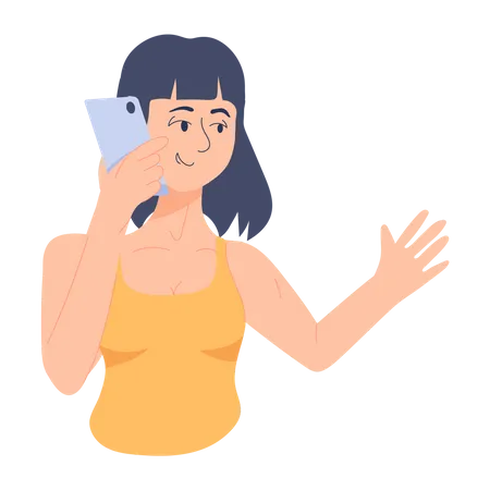 Girl Calling By Smart Phone イラスト