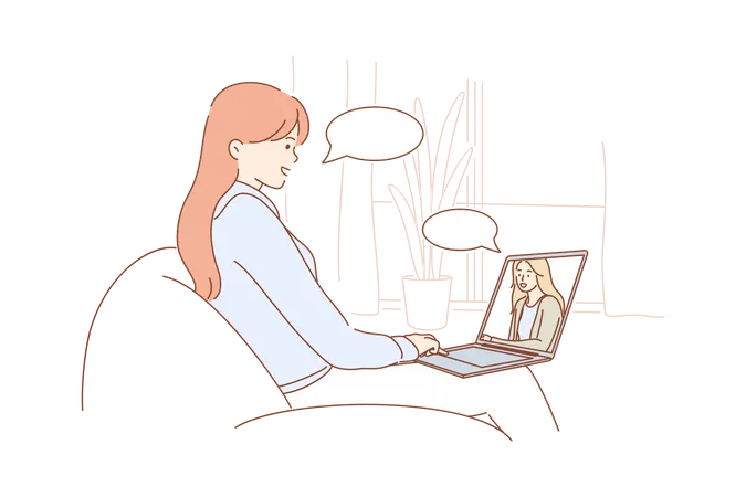 Girl talking on video call with her mother  Illustration