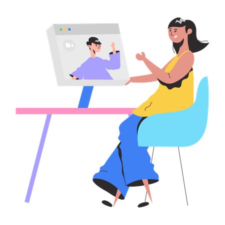 Girl talking on Video Chat  イラスト