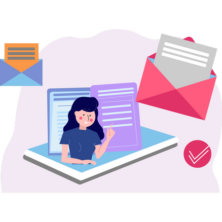 Girl talking online using mail  Illustration