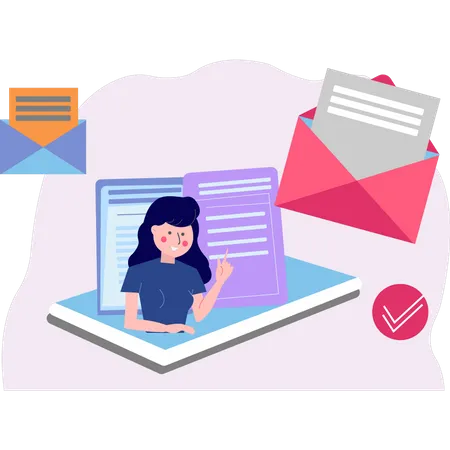 Girl talking online using mail  Illustration