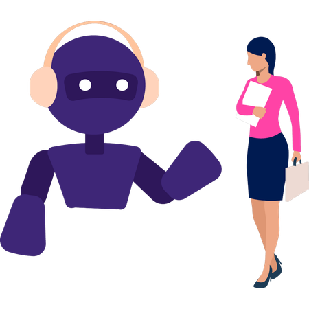 Girl talking to AI robot  Illustration