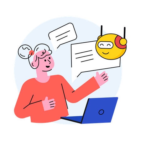 Girl talking to an ai chatbot  Illustration