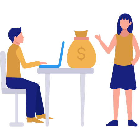 Girl Talking To Boy About Finance Business  Illustration