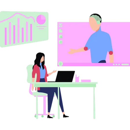 Girl talking to boy online  Illustration