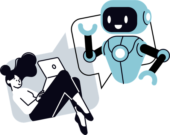 Girl talking to chatbot  Illustration