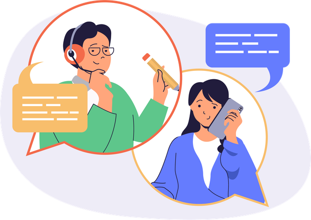 Girl talking to customer support  Illustration