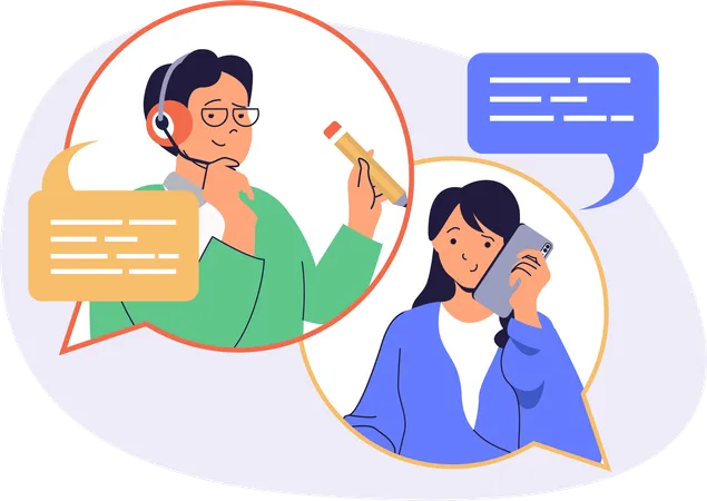 Girl talking to customer support  Illustration