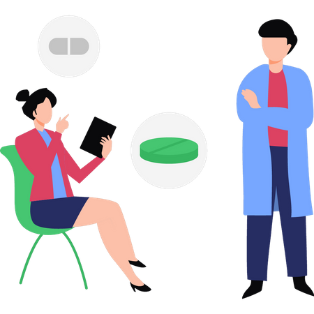 Girl Talking To Doctor About Medicine  Illustration